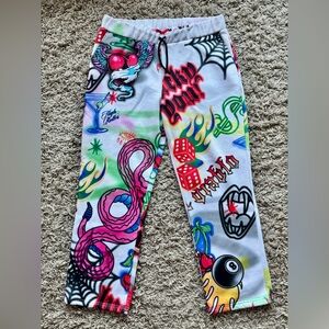 Y2K White Graffiti Spray Paint Sweatpants Size XL Streetwear Aesthetic Parallel